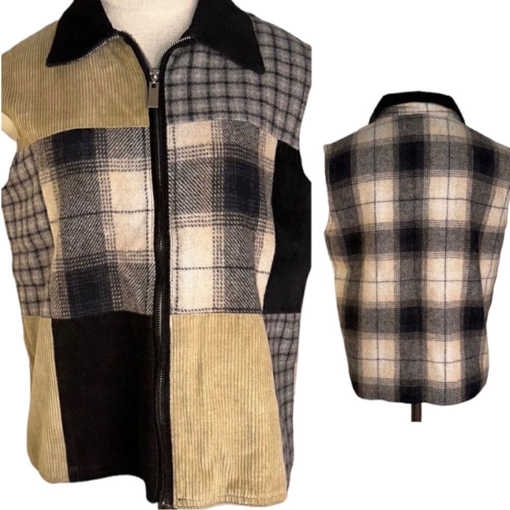 Dress Barn Womens S Wool & Leather Blend Quilt Patchwork Vintage Sleeveless Vest